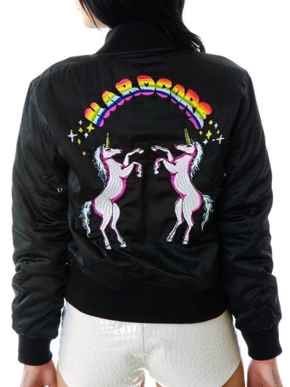 UNIF Hardcore Make Believe Unicorn Satin Bomber Jacket Size S Rare